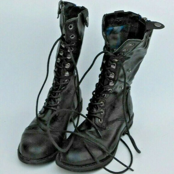 Cathy Jean Black Combat Boots Plaid Lining Fold Down Snap Zipper Womens Size 5 - Picture 3 of 11